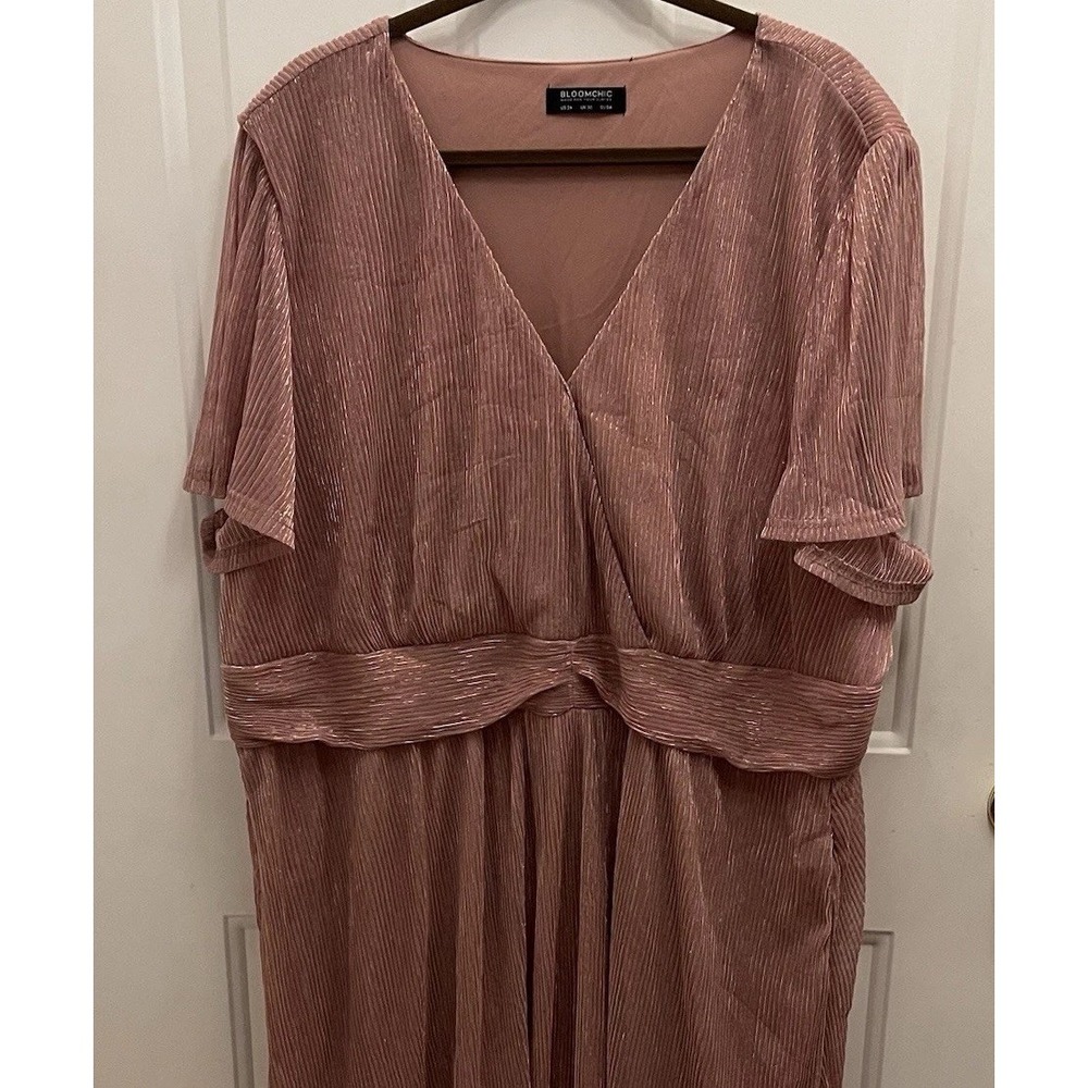 Bloomchic Dusty Rose Glitter Shimmer‎ Midi Dress Womens 26 Party Wedding Gown